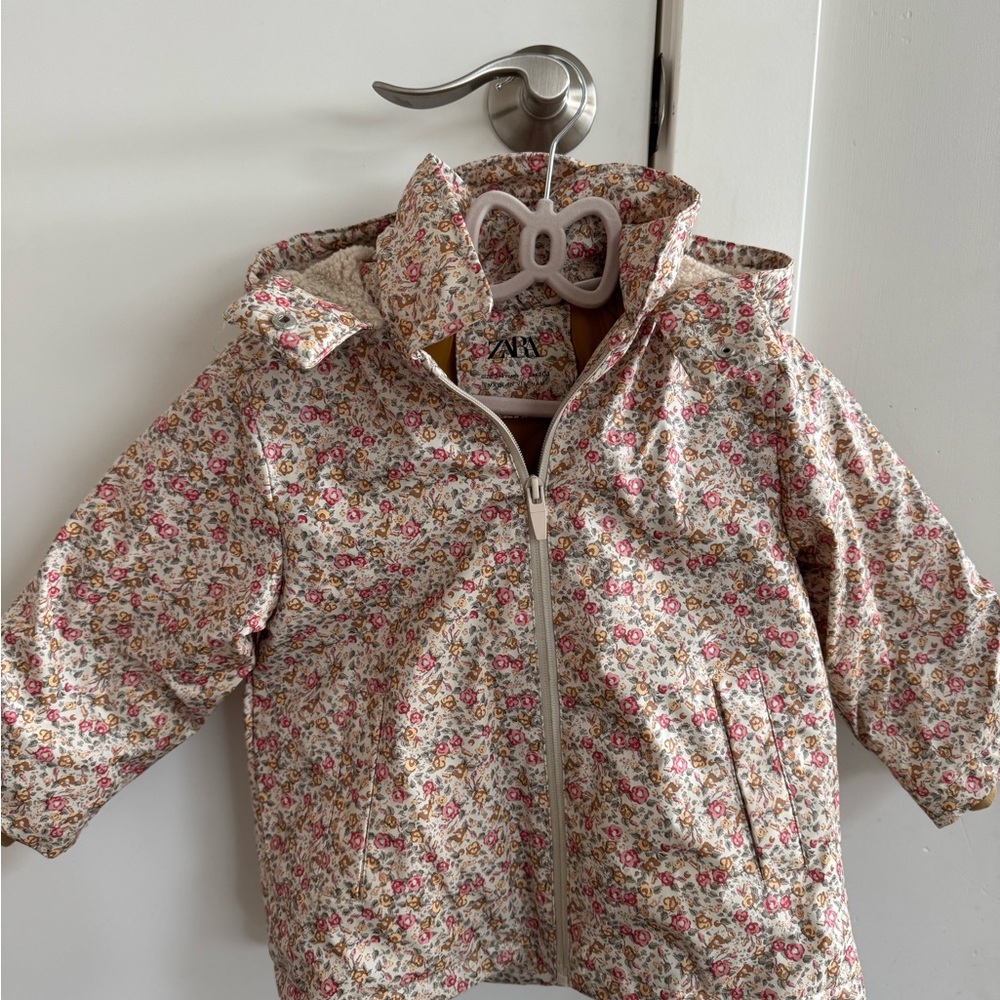 Floral Kids Rain Jacket by Zara - Cream and Pink 4T